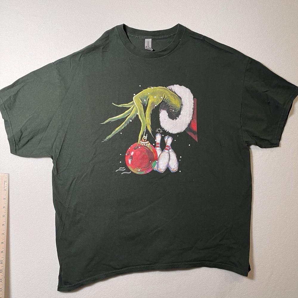 VTG Dr Seuss Bowling Pins T-Shirt Mens 2XL Green How The Grinch Stole Christmas